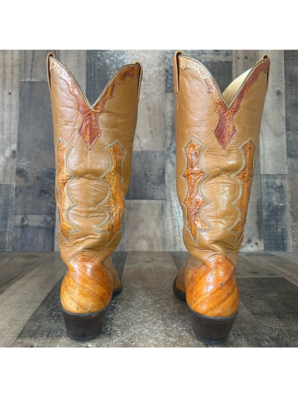 Nocona Vintage Eel Skin Leather Inlay Western Cowboy Boots Womens 8.5 C - Picture 11 of 12